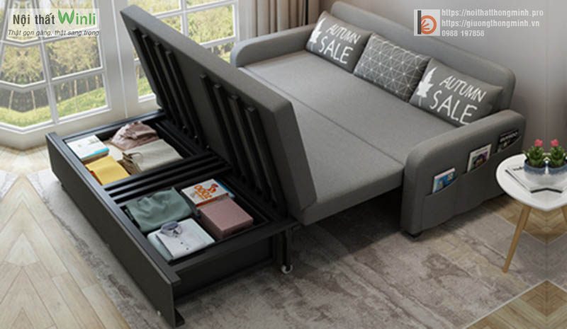Sofa giường thông minh bọc nỉ nan sắt hiện đại