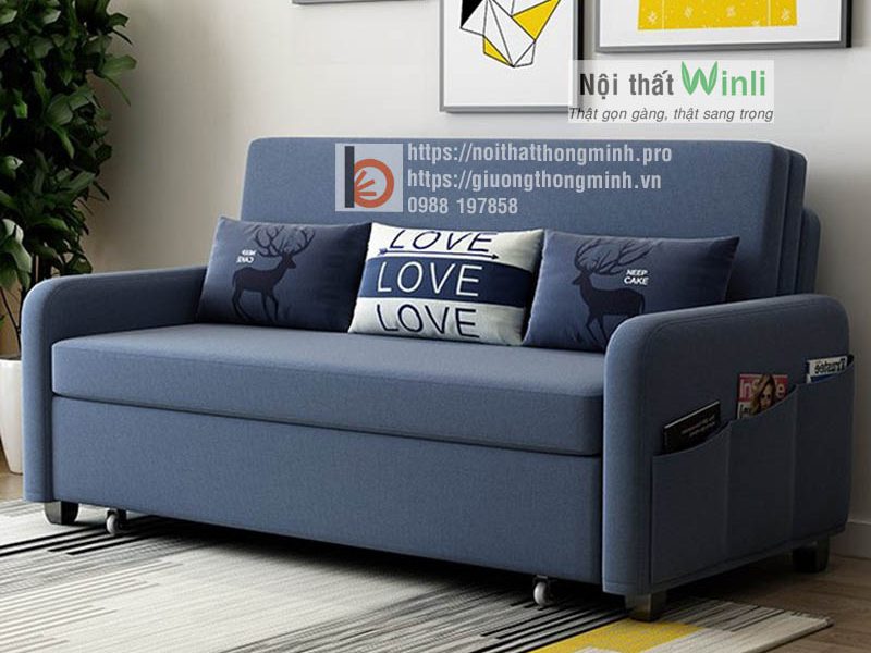 Sofa giường thông minh bọc nỉ nan sắt hiện đại