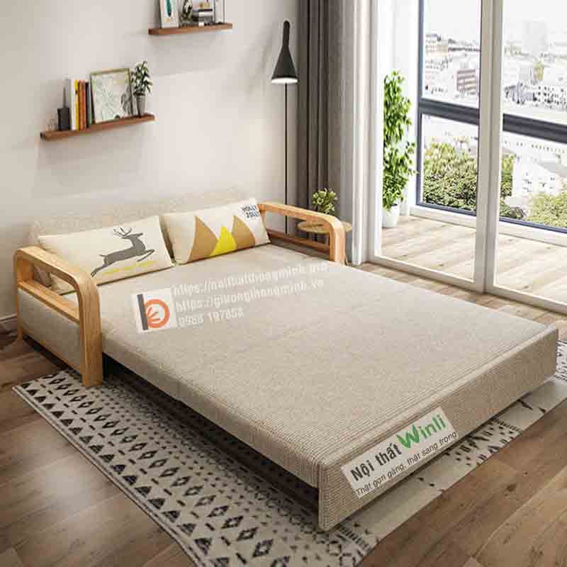 Sofa giường gỗ thông minh đôi 1m6- 2m rộng thoải mái