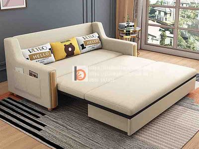 Sofa giường thông minh tay gỗ bọc nỉ-NGT