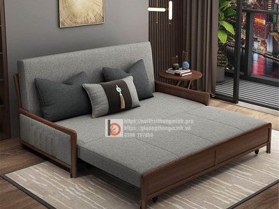 sofa giường tay gỗ bọc niỉ-tnt