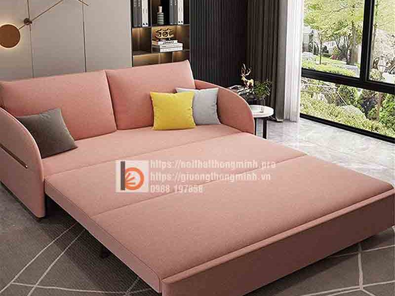 Sofa giường thông minh nan sắt bọc nỉ toàn bộ-BNH
