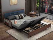 sofa giường thông minh nan sắt tay gỗ bọc nỉ-MNX