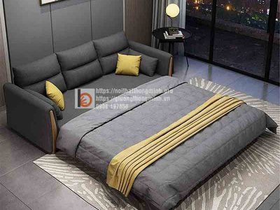 sofa giường thông minh nan sắt tay gỗ tam giác đen4