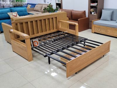 sofa giường thông minh tay gỗ-nan sắt
