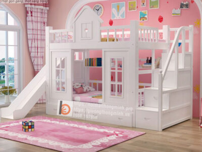 giường tầng hồng cho bé gái