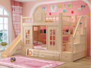 giường tầng màu gỗ cho bé