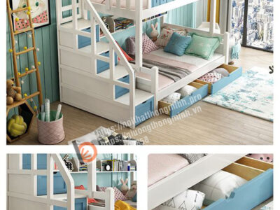 giường tầng màu xanh cho bé